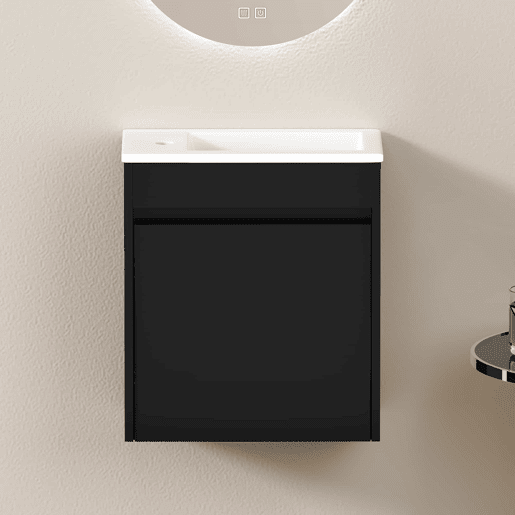 Móvel de casa de banho de 46 cm - amplo espaço de arrumação com porta com fecho suave - preto