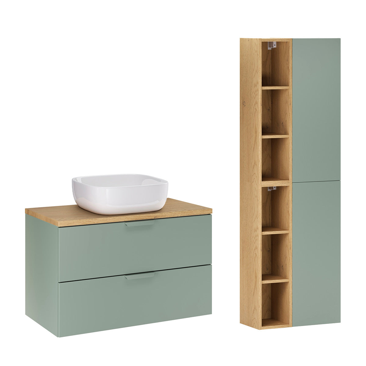 Mueble lavabo 80cm individual y pedestal oria verde mate