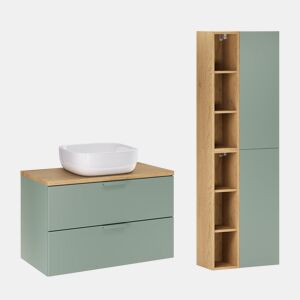 Conjunto móvel lavatório individual 80cm e coluna Oria Verde mate