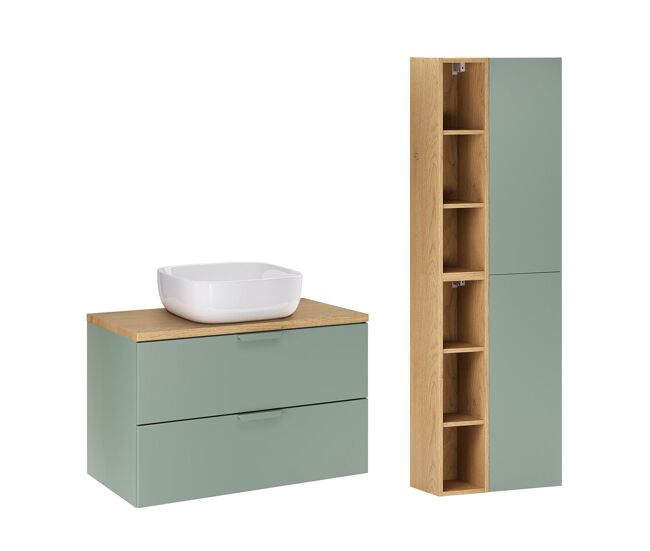 Mueble lavabo 80cm individual y pedestal oria verde mate