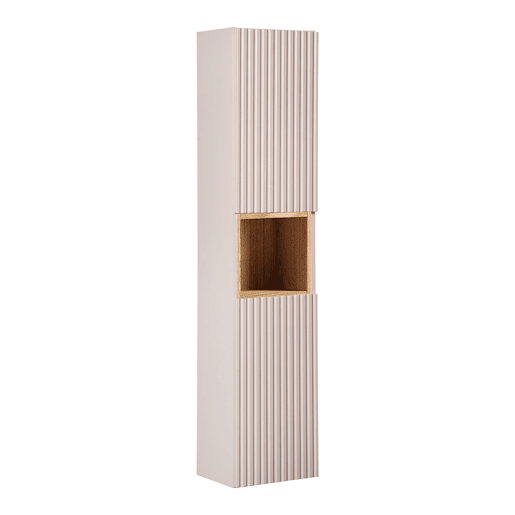 Conjunto móvel lavatório simples de encastre 60cm e coluna Riva Caxemira e Madeira