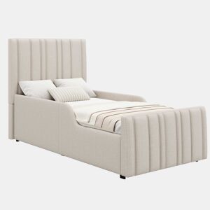 Cama individual estofada para criança 90x200 cm - cama com sistema hidráulico, base de lâminas, cabeceira acolchoada, amplo espaço de arrumação - bege
