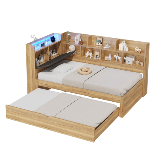 Cama gavetão de mdf 90x200 cm com luz led,natural