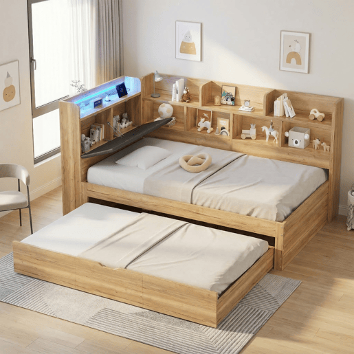 Cama gavetão de mdf 90x200 cm com luz led,natural