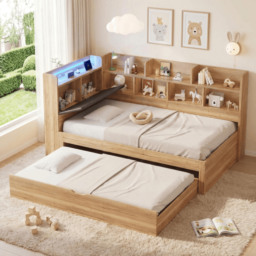 Cama gavetão de mdf 90x200 cm com luz led,natural