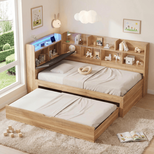 Cama gavetão de mdf 90x200 cm com luz led,natural