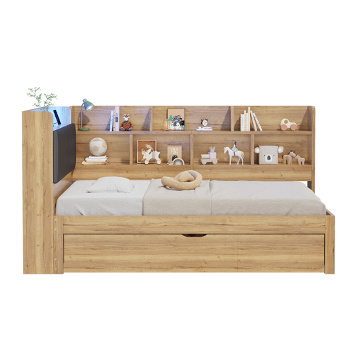 Cama gavetão de mdf 90x200 cm com luz led,natural