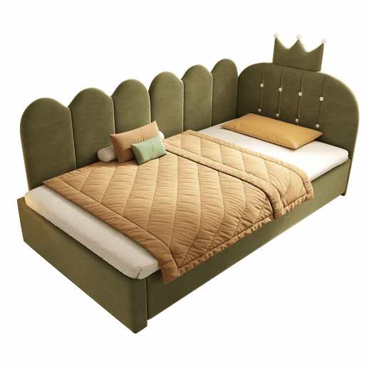 Sofá-cama com cama extra de 90x200 cm e cama extraível de 90x190 cm - formato em L, veludo, design com coroa e grelha, poupa espaço - verde