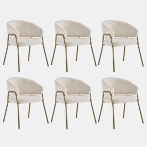 Conjunto de 6 cadeiras - tecido sherpa - pernas douradas - bege - bege