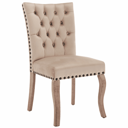 Conjunto de 4 cadeiras estofadas em veludo - bege - estrutura em madeira maciça