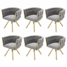 Conjunto de 6 cadeiras giratórias de veludo com braços - pernas de metal dourado - Cinzento