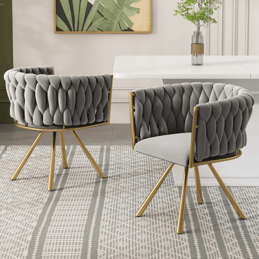 Conjunto de 6 cadeiras giratórias de veludo com braços - pernas de metal dourado - Cinzento Conjunto de 6 cadeiras giratórias de veludo com braços - pernas de metal dourado - Cinzento