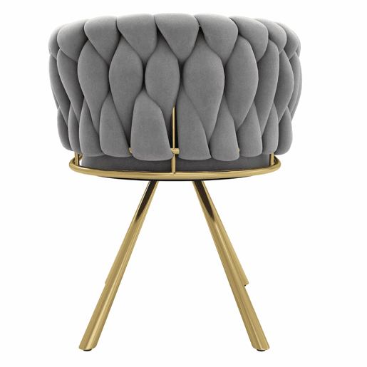 Conjunto de 6 cadeiras giratórias de veludo com braços - pernas de metal dourado - Cinzento Conjunto de 6 cadeiras giratórias de veludo com braços - pernas de metal dourado - Cinzento