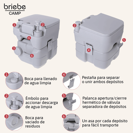 Briebe WC1113 Sanita Química Portátil para Adultos 20L Camper, Campismo, Caravana, Auto Caravana, WC, , Cinza