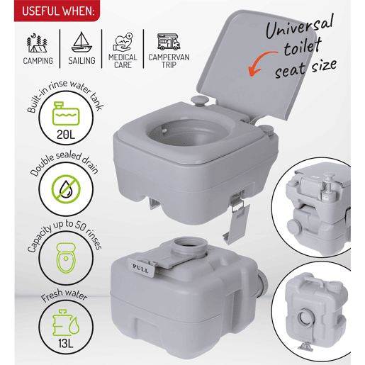 Camry CR1035 Sanita Química Portátil para Adultos 20L Camper, Campismo, Caravana, Auto Caravana, WC, , Cinza