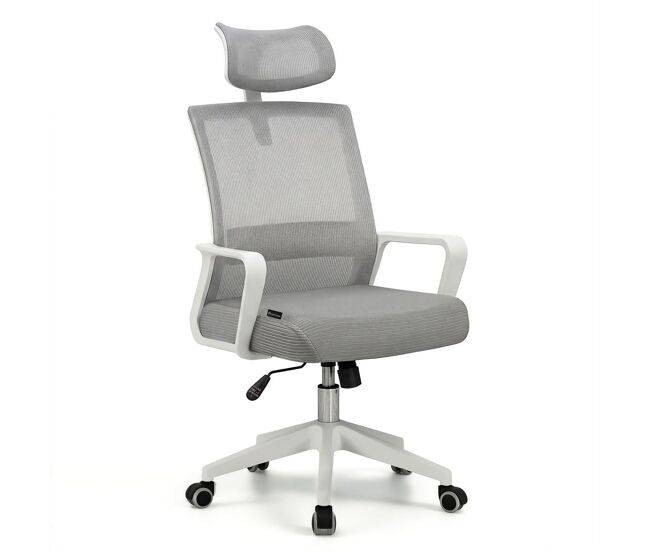 Silla de oficina ergonómica en blanco y gris 111-121x51 cm dafne tex