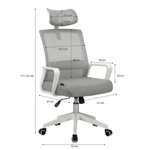 Cadeira de escritório ergonômica Dafne Tex 111-121x51 cm Branco - Cinzento 51 x 121 x 51 cm