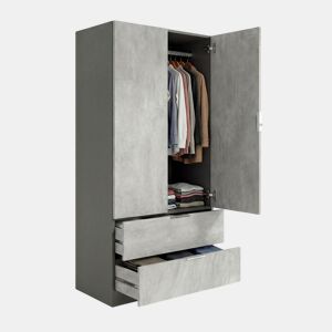 Roupeiro Lark 2 portas 2 gavetas Gris Grafito - Gris Cemento 81,5 x 180 x 52 cm