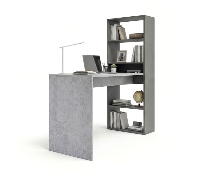 Mesa de escritorio con estantería en gris grafito y gris cemento 120x50 cm cosmic