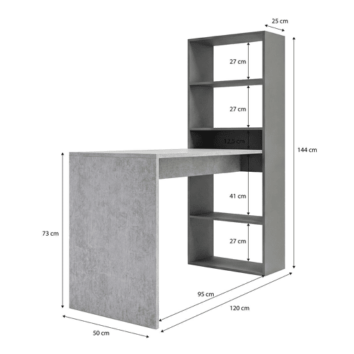 Secretária Cosmic com prateleiras Gris Grafito - Gris Cemento 120 x 71 x 53 cm