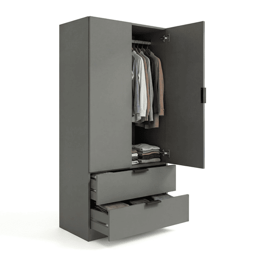 Roupeiro Lark 2 portas 2 gavetas Gris Grafito 81,5 x 180 x 52 cm