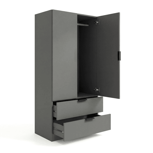 Roupeiro Lark 2 portas 2 gavetas Gris Grafito 81,5 x 180 x 52 cm