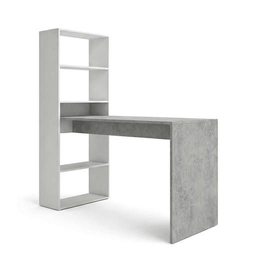 Secretária Cosmic com prateleiras Branco Artik (Branco mate) - Cinzento Cimento 120 x 71 x 53 cm