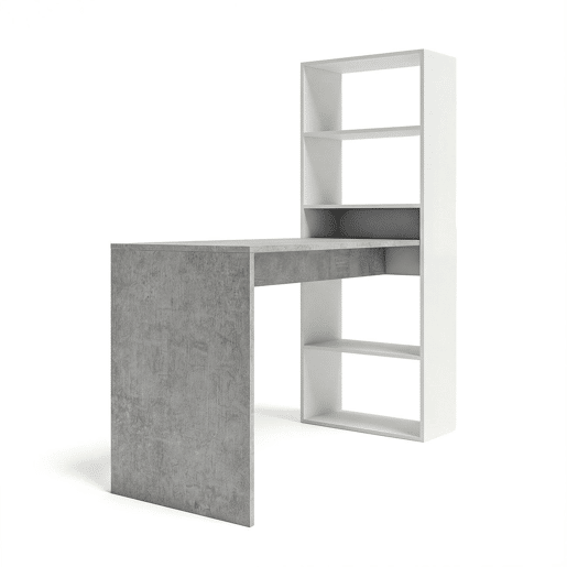 Secretária Cosmic com prateleiras Branco Artik (Branco mate) - Cinzento Cimento 120 x 71 x 53 cm