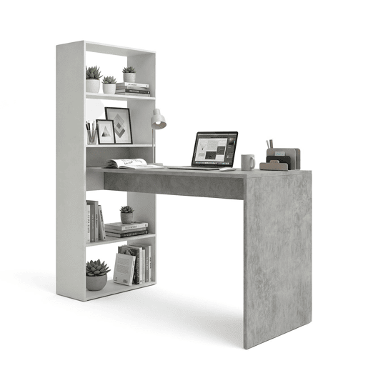 Secretária Cosmic com prateleiras Branco Artik (Branco mate) - Cinzento Cimento 120 x 71 x 53 cm
