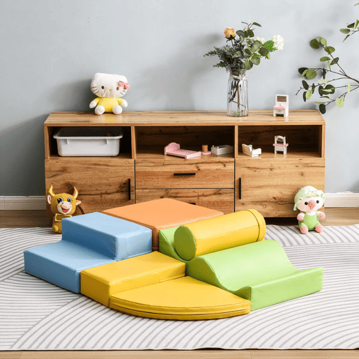 Blocos gigantes para crianças 6 peças - Brinquedo para escalar, deslizar e gatinhar, com escada e escorregador - Blocos amarelos macios para crianças em idade pré-escolar e bebés