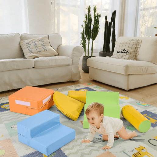 Blocos gigantes para crianças 6 peças - Brinquedo para escalar, deslizar e gatinhar, com escada e escorregador - Blocos amarelos macios para crianças em idade pré-escolar e bebés