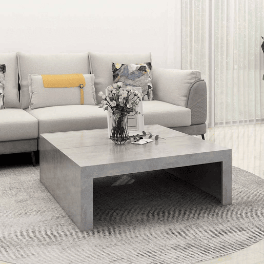 Mesa de Centro, Mesa baixa, 100x100x35 cm derivados madeira cinzento cimento