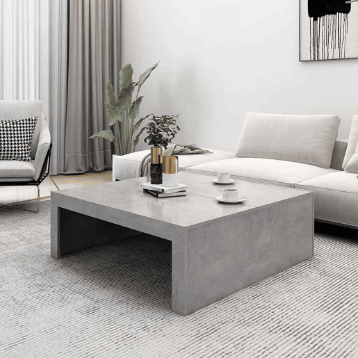 Mesa de Centro, Mesa baixa, 100x100x35 cm derivados madeira cinzento cimento