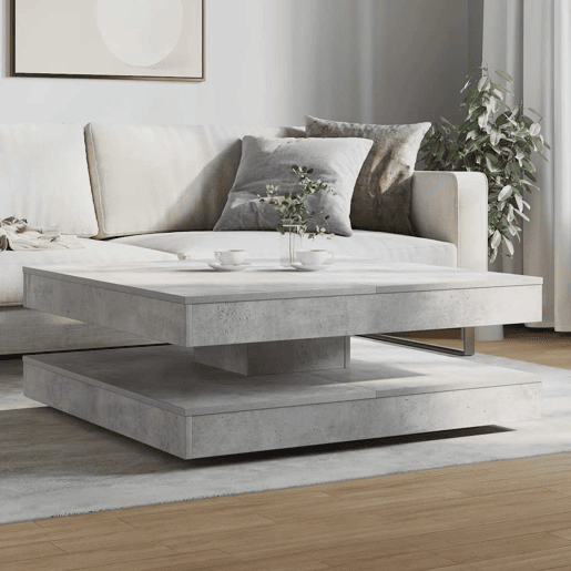Mesa de Centro, Mesa baixa, rotativa a 360 graus 90x90x34,5 cm cinza cimento
