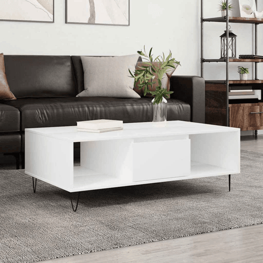 Mesa de Centro, Mesa baixa, 104x60x35 cm derivados de madeira branco
