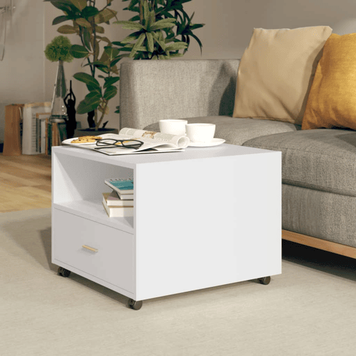 Mesa de Centro, Mesa baixa, 55x55x40 cm derivados de madeira branco