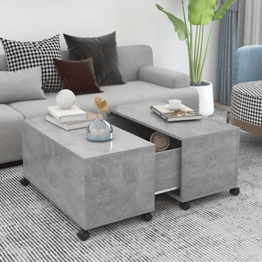 Mesa de Centro, Mesa baixa, 75x75x38 cm contraplacado cinzento cimento