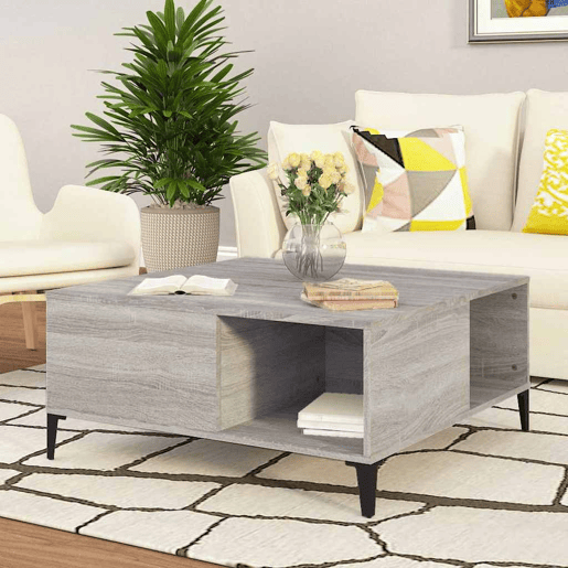 Mesa de Centro, Mesa baixa, 80x80x36,5 cm derivados madeira cinzento sonoma