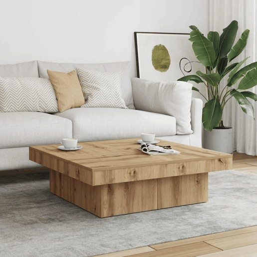 Mesa de Centro, Mesa baixa, 90x90x28 cm derivados madeira carvalho castanho