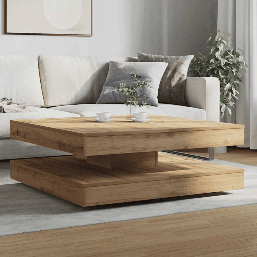 Mesa de Centro, Mesa baixa, rotativa a 360graus 90x90x34,5cm carvalho artisiano
