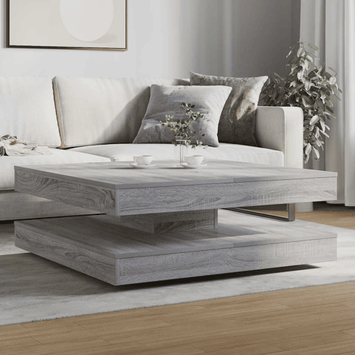 Mesa de Centro, Mesa baixa, rotativa a 360 graus 90x90x34,5 cm sonoma cinza
