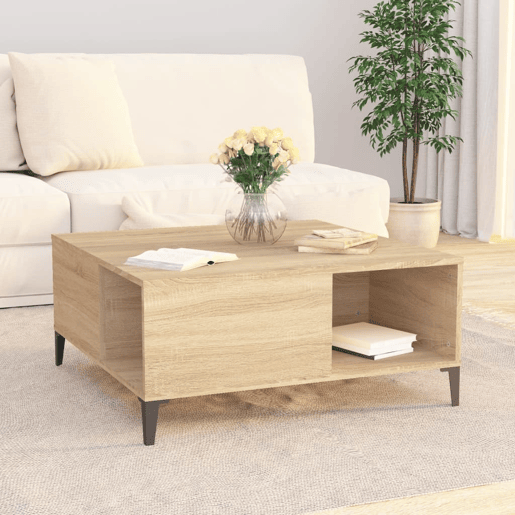 Mesa de Centro, Mesa baixa, 80x80x36,5 cm derivados madeira carvalho sonoma