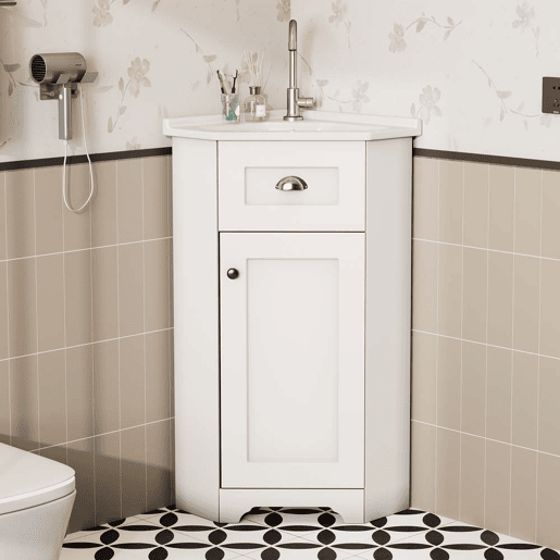 Móvel de casa de banho 81x47x93 cm - Suporte, lavatório em cerâmica, MDF resistente à água, arrumação - Branco