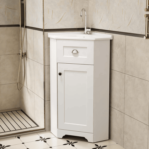 Móvel de casa de banho 81x47x93 cm - Suporte, lavatório em cerâmica, MDF resistente à água, arrumação - Branco