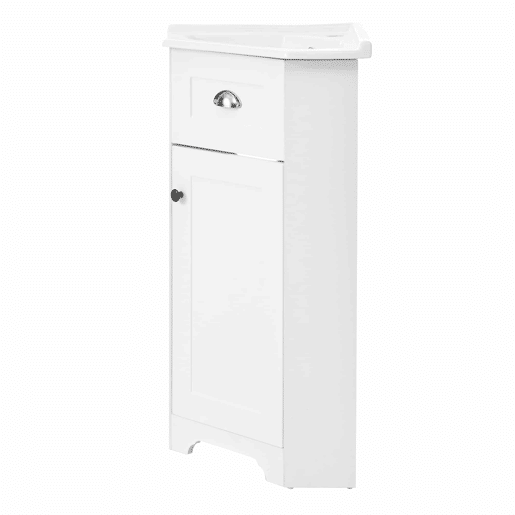 Móvel de casa de banho 81x47x93 cm - Suporte, lavatório em cerâmica, MDF resistente à água, arrumação - Branco