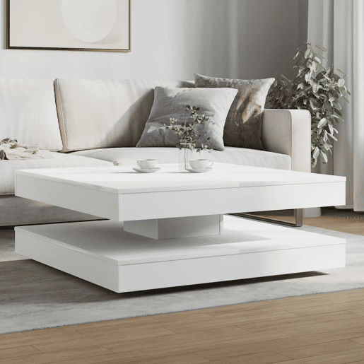 Mesa de Centro, Mesa baixa, rotativa a 360 graus 90x90x34,5 cm branco