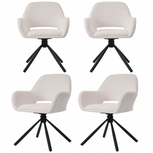 Conjunto de 4 cadeiras giratórias com braços - em tecido de sherpa - estilo moderno - Branco