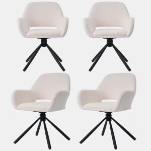 Conjunto de 4 cadeiras giratórias com braços - em tecido de sherpa - estilo moderno - Branco