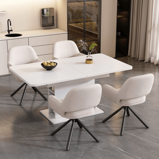 Conjunto de 4 cadeiras giratórias com braços - em tecido de sherpa - estilo moderno - Branco