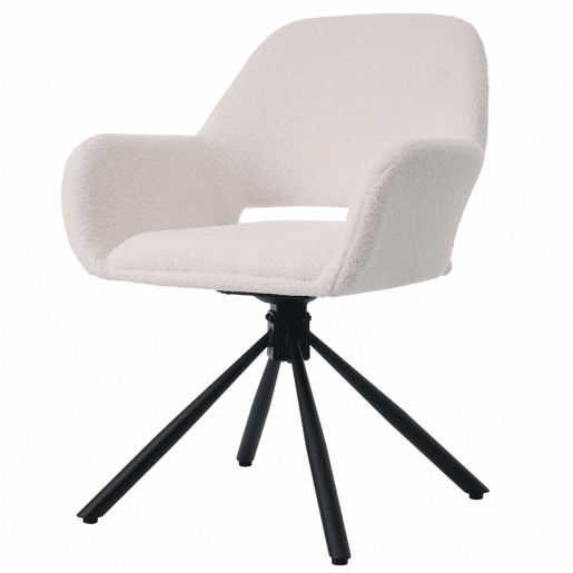 Conjunto de 4 cadeiras giratórias com braços - em tecido de sherpa - estilo moderno - Branco